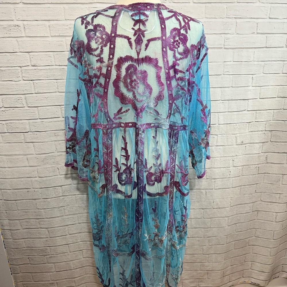 OOAK Hand Dyed Lace Kimono, Ice Dyed, One Size